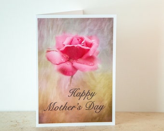 Mother's Day Fine Art Note Card, 5x7 Greeting Card, Blank Inside, With Envelope, Pink Rose Photo Art, Happy Mother's Day