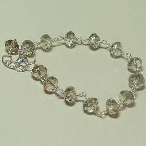 Smokey Gray Faceted Crystal Bracelet, Hand Wrapped Sterling Silver image 5