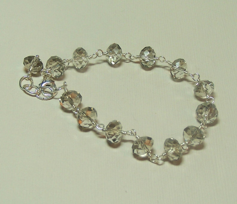 Smokey Gray Faceted Crystal Bracelet, Hand Wrapped Sterling Silver image 5