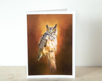 Fine Art Note Card, 4.5X6.25 Greeting Card Blank Inside, Envelope and Protective Sleeve Included, Great Horned Owl In Autumn, Raptor,