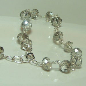 Smokey Gray Faceted Crystal Bracelet, Hand Wrapped Sterling Silver image 4