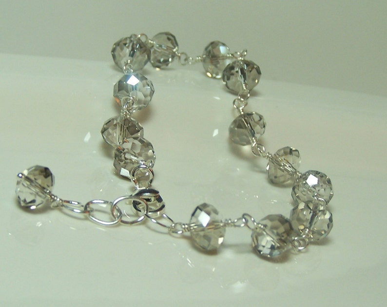 Smokey Gray Faceted Crystal Bracelet, Hand Wrapped Sterling Silver image 4