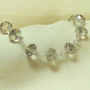 Smokey Gray Faceted Crystal Bracelet, Hand Wrapped Sterling Silver image 3