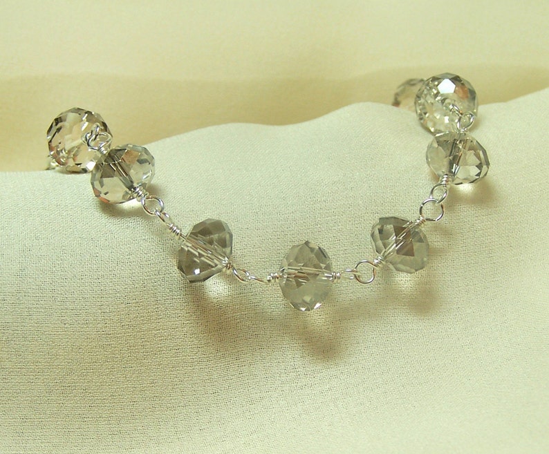 Smokey Gray Faceted Crystal Bracelet, Hand Wrapped Sterling Silver image 3