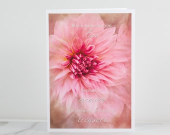 Loss, Someone You Love Fine Art Greeting Card, Sympathy, Comfort Memory Condolences, 5x7 Note Card, Blank Inside With Envelope, Pink Dahlia
