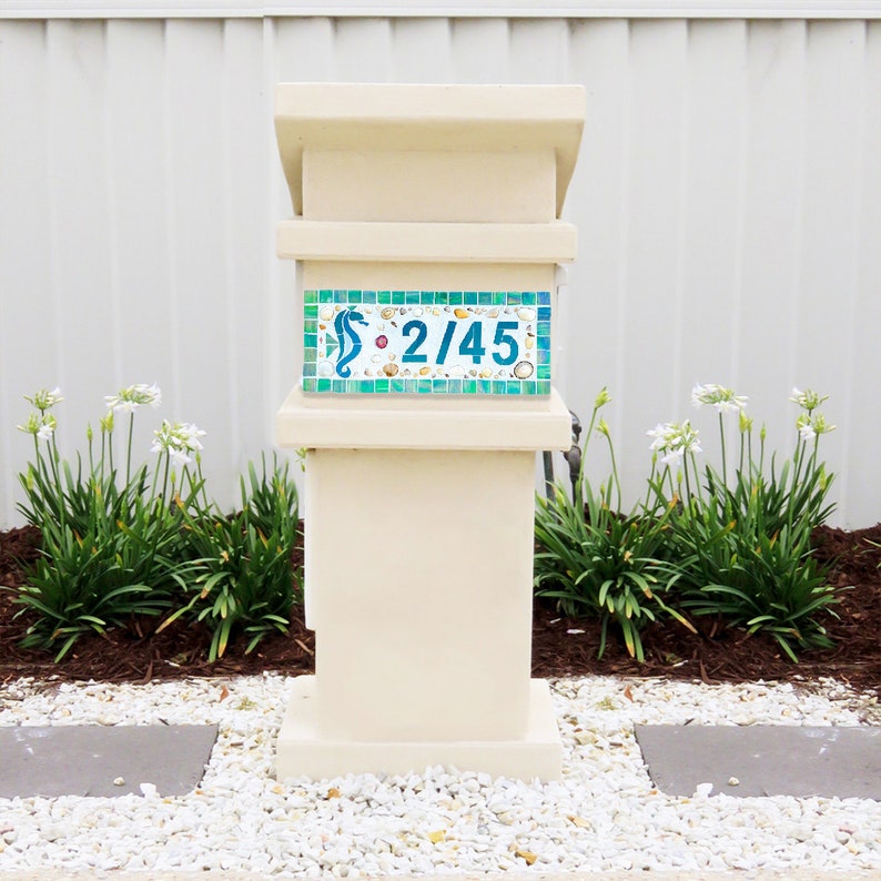 Mosaic Tile House Number Plaque Horizontal Address Number Sign Etsy
