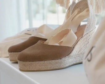 Handcrafted Suede Leather Espadrille Wedges: Jute Sole Summer Shoes