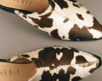 Cow Print Leather Mules | Western Style Mules| Wooden Heel