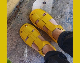 Sandalias de pescador de cuero hechas a mano: zapatos de verano con suela gruesa.