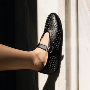 LEATHER BALLET FLAT with metallic studs | Leather ballerina shoes | Handcrafted Greek shoes | Shoes for women