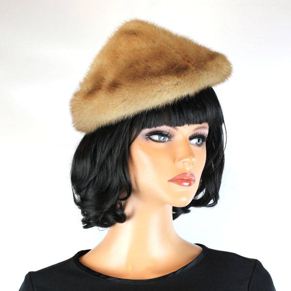 Mink Fur Hat Sz S Vintage 60s Honey Blonde Pointed Conical Cap Amrose New York