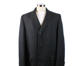 Vintage 50s Top Coat Sz 42L Dark Charcoal Gray Thick Heavy Wool Mens Overcoat