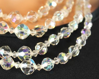 4 Strand Choker Necklace Vintage 50s Aurora Borealis Tiered Shiny Crystal Beads