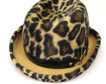 Yves Saint Laurent Bumper Hat Sz M 7 Vintage 70s Fur Felt Leopard Print Fedora