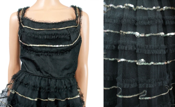 50s Prom Dress XS Vintage Sleeveless Black Tulle … - image 2