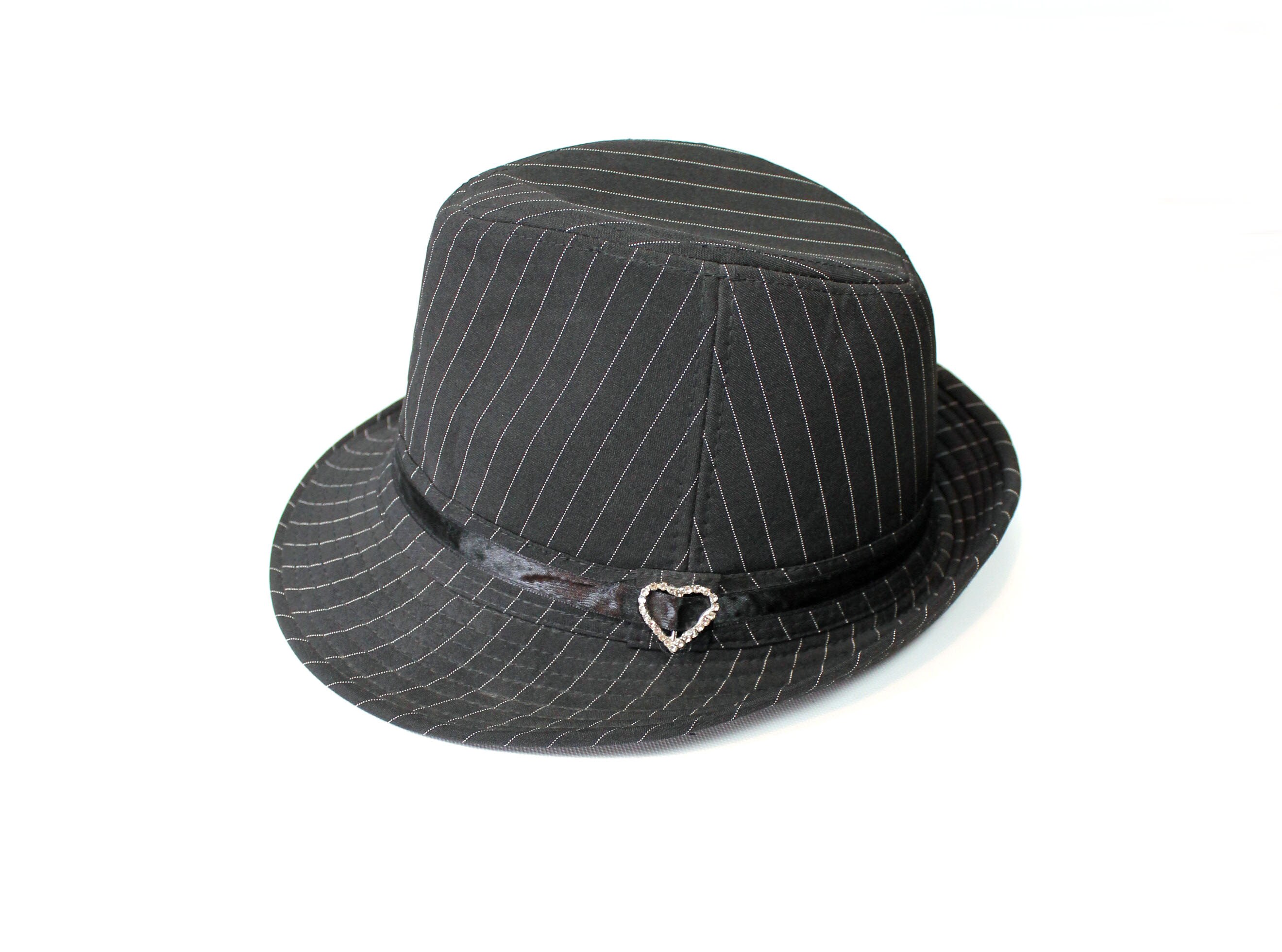 Vintage-Style Black Pinstripe Fedora Hat w/ Feather & Rhinestone Accent Rhinestone Fedora - Etsy main image 2