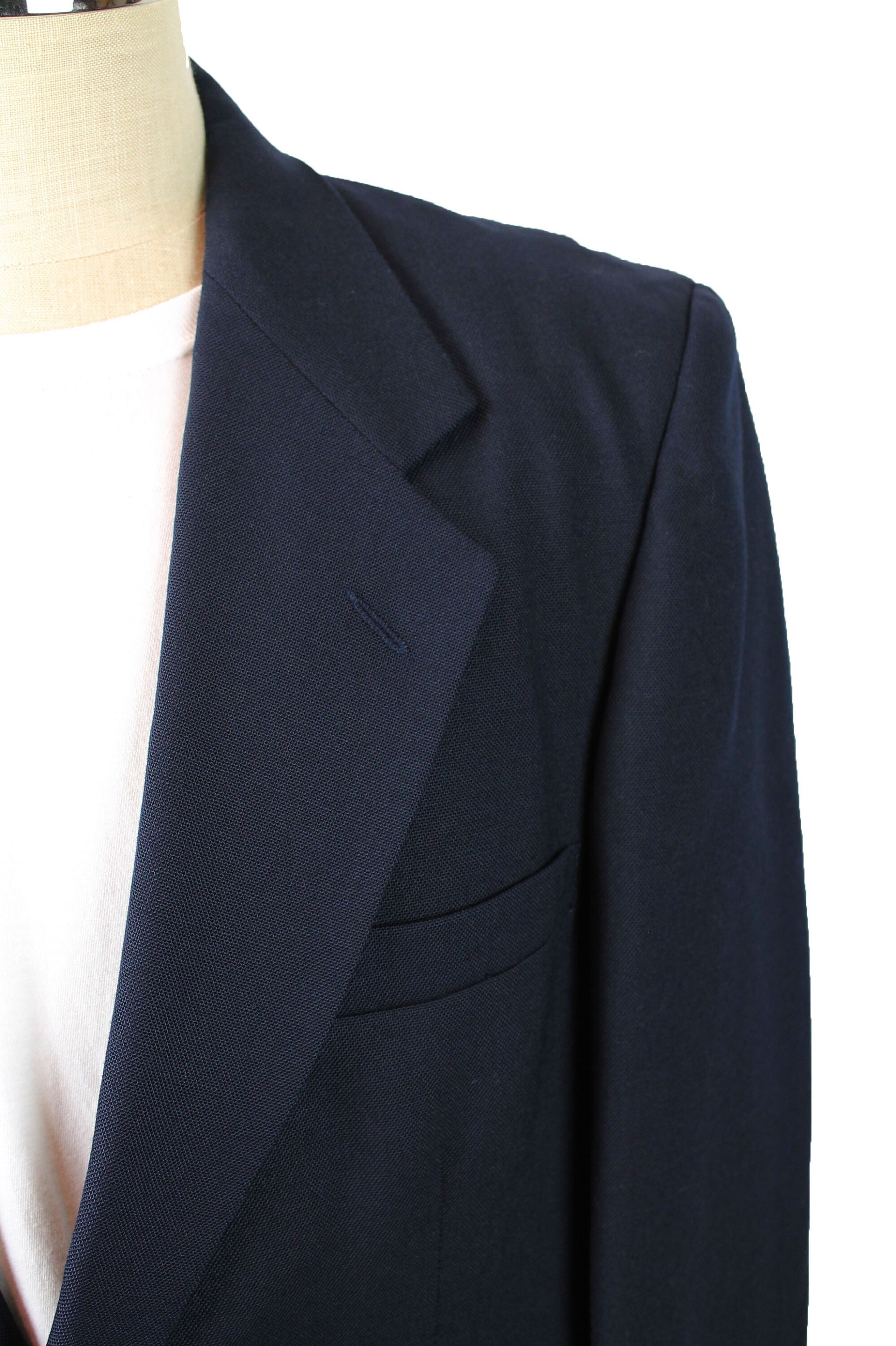 Vintage Sports Coat 40R 80s Farah Wool Blend Dark Midnight Blue 