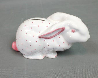 Tiffany & Co Austria Vintage 80s White Pink Polka Dot Easter Bunny Piggy Bank