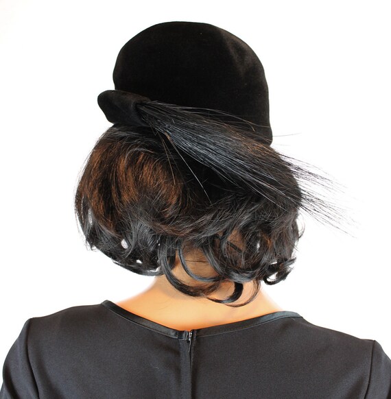 Lucila Mendez Hat Sz 22 Vintage 50s Black Fur Felt Horse  display picture 2