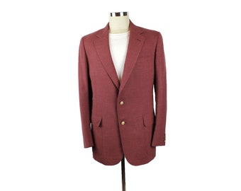 Vintage 80s Blazer 40L Mauve Pink Gold Button Wool Blend Sports Coat Jacket