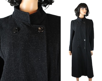 Winter Coat Sz M Vintage 80s Dark Charcoal Gray 100% Wool Long Jacket Forecaster