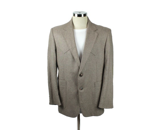 Elbow Patch Blazer 42S Vintage Beige Wool Tweed W… - image 1