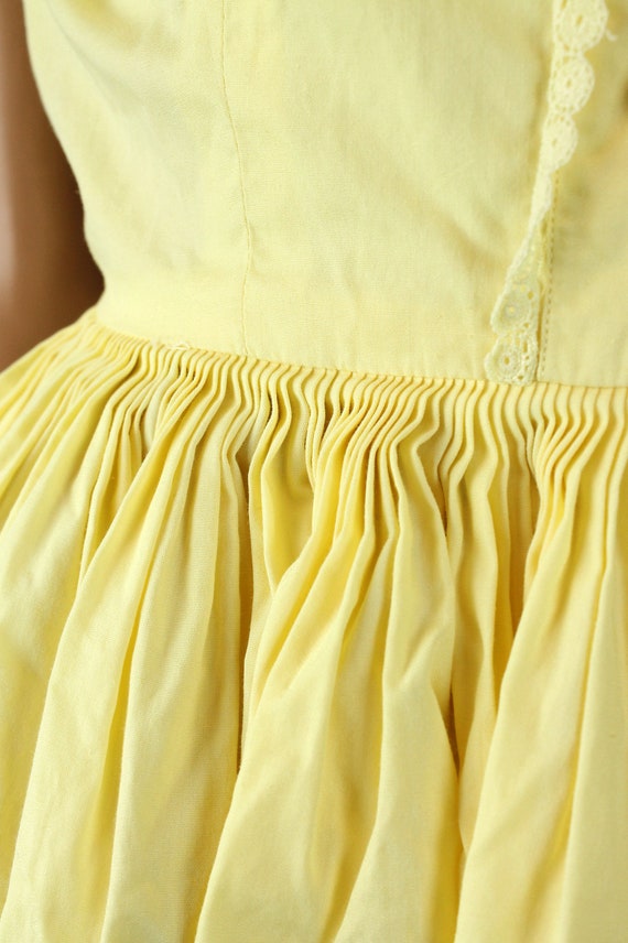 50s Party Gown Sz XS Vintage Butter Yellow Cotton… - image 5