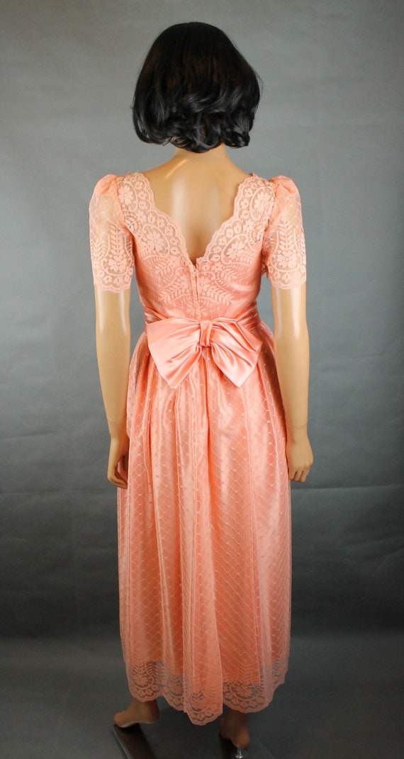 80s Prom Dress Jrs XS Vintage Pinkish Peach Lace … - image 7