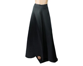 Extra Long Skirt Sz L Vintage 90s Black Matte Satin High Waist Prom Formal Aline