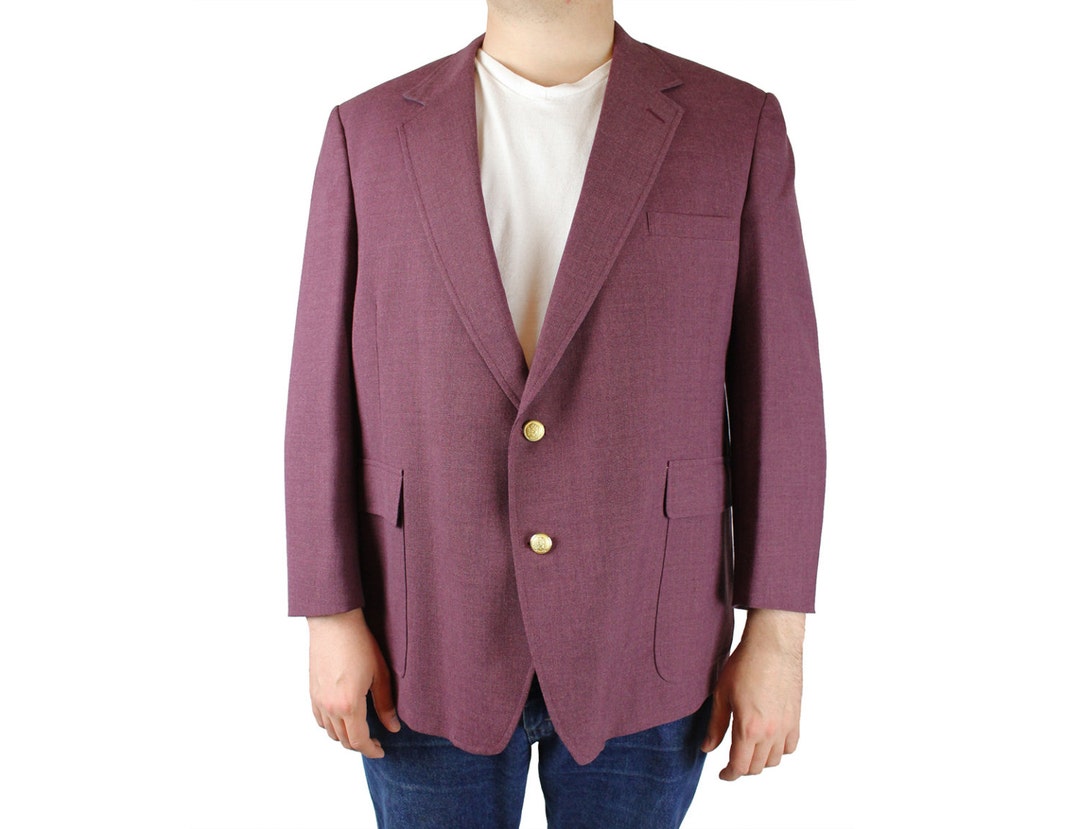 Veste Vintage Classique à Double Boutonnage pour Hommes, Coupe Slim, Boutons dorés [BLZ PJ482494 MAROON 54