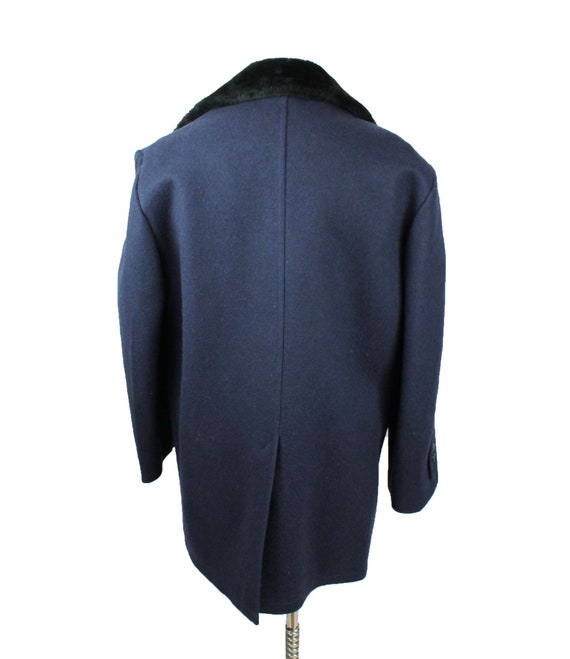 Heavy Winter Coat L Vintage 70s Blue Wool Black F… - image 6