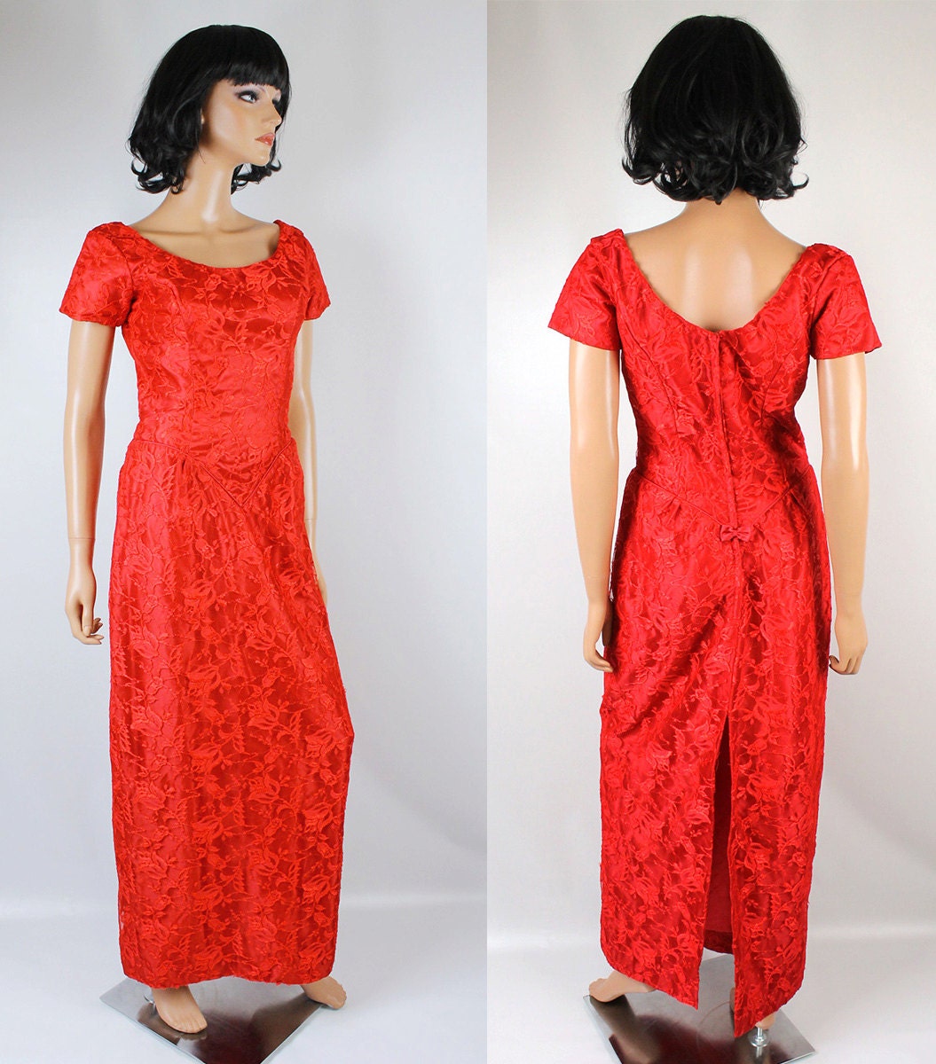 1980s Silk Red Rose Dress by William Pearson | XS/S