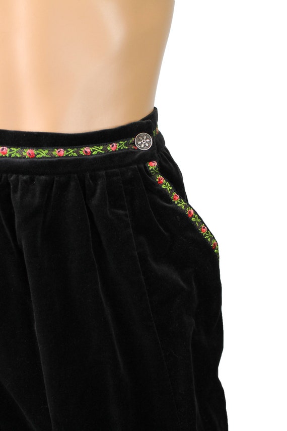 Cotton Velvet Skirt S Vintage Long Black Embroide… - image 2