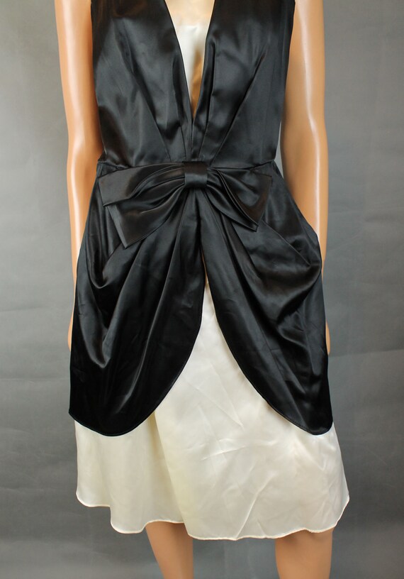 80s Prom Dress XS Jrs S Vintage Black White Satin… - image 3