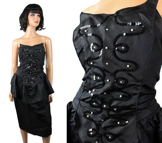 80s Prom Dress Jrs XS NOS Vintage Strapless Black… - image 1