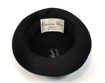 Christian Dior Hat Sz S Vintage 70s Black Fur Felt Vinyl