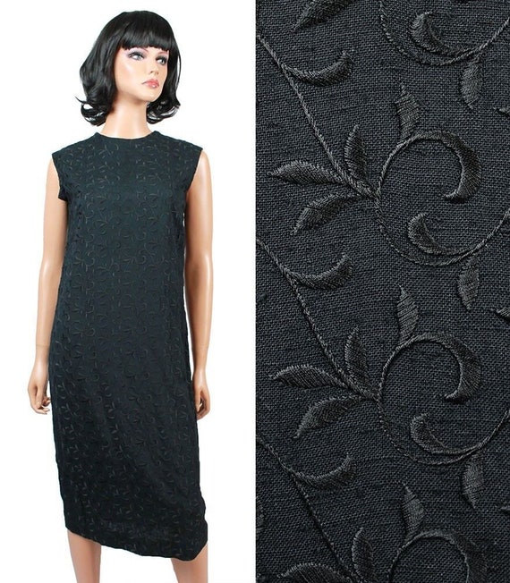 Vintage Cocktail Dress Sz S Black Sleeveless Embr… - image 1