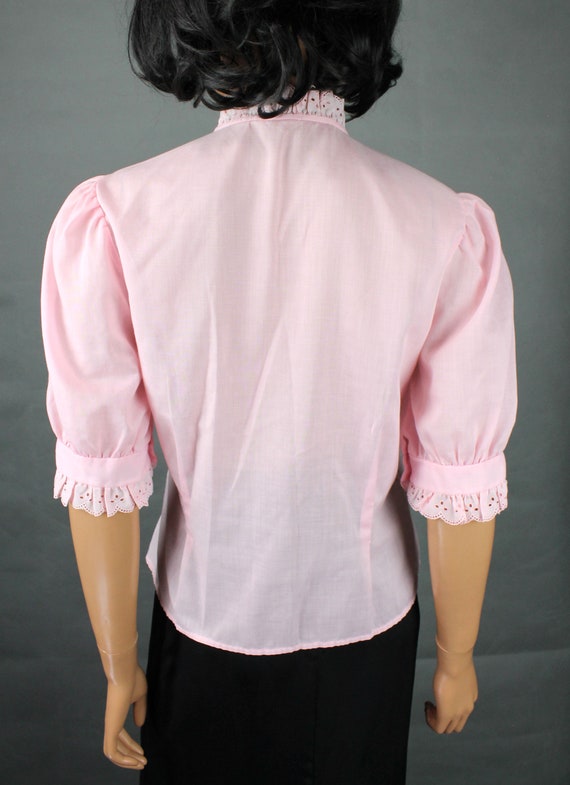 Pink Peasant Blouse S Vintage Eyelet Embroidery S… - image 6