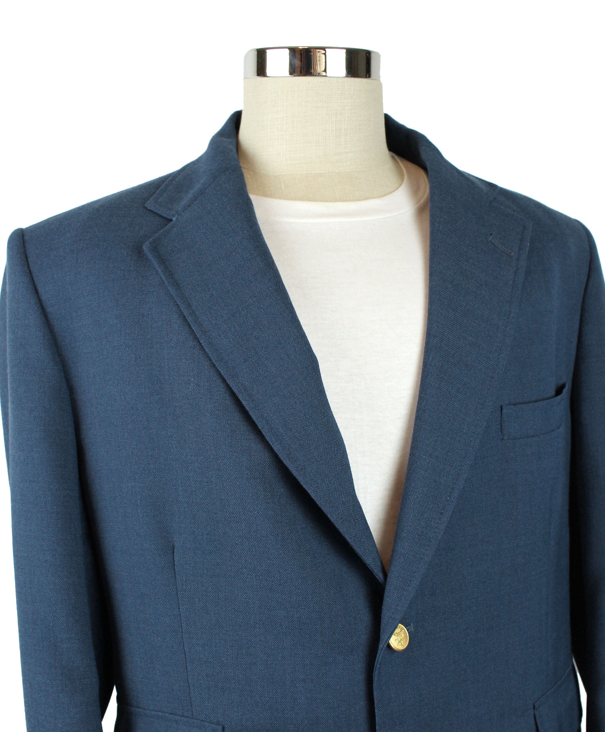 Vintage 80s Blazer 42S Stafford Solid Blue Wool Blend Mens Jacket 