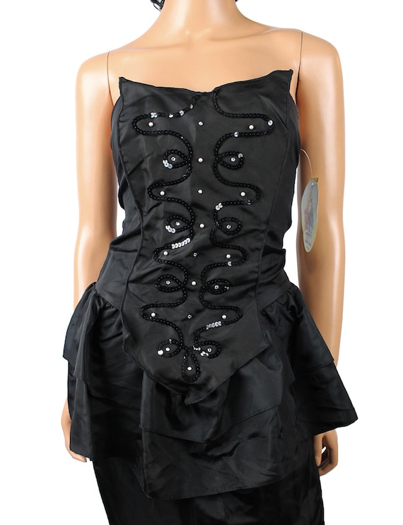 80s Prom Dress Jrs XS NOS Vintage Strapless Black… - image 2
