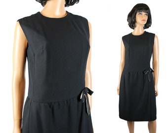 60s Cocktail Dress M Vintage Black White Sleeveless Gown Bow Accent Stacy Ames