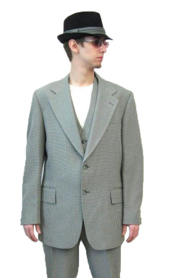Vintage 3 Piece Suit 41L 37x32 70s Blazer Vest Pa… - image 2