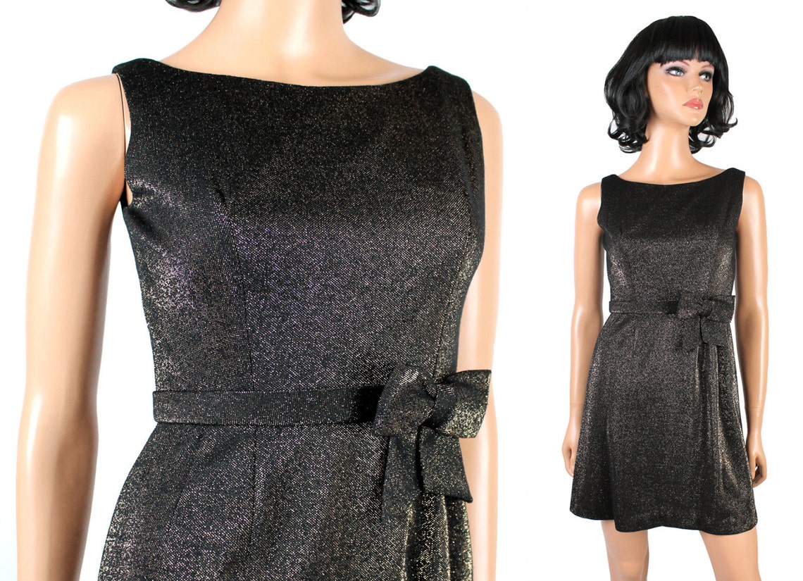 Vintage Cocktail Dress XXS Sleeveless Black Gold Sparkly Disco Etsy