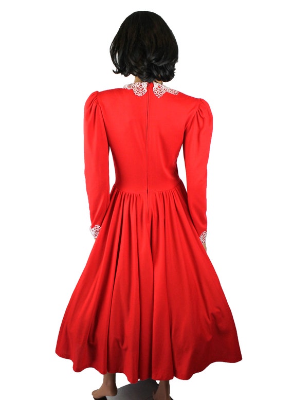 80s Party Dress 6 S Red Long Sleeve Circle Skirt … - image 6