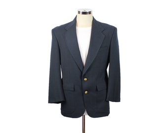 Vintage Sports Coat 38S 80s Stafford Wool Blend Dark Midnight Blue Blazer Jacket