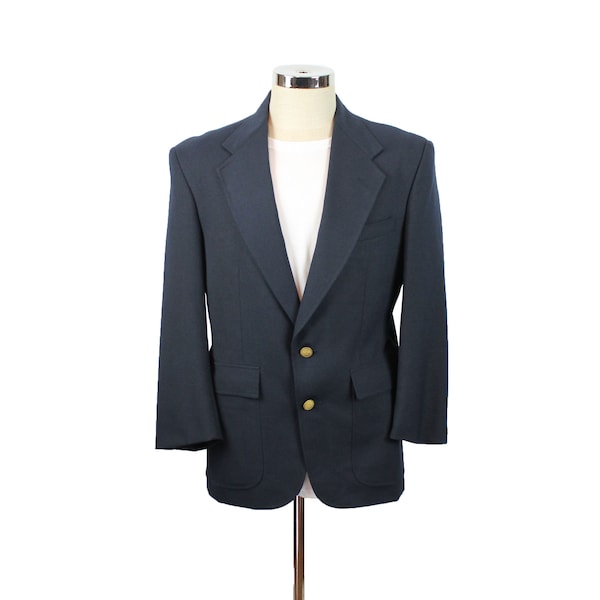 Vintage Sports Coat 38S 80s Stafford Wool Blend Dark Midnight Blue Blazer Jacket