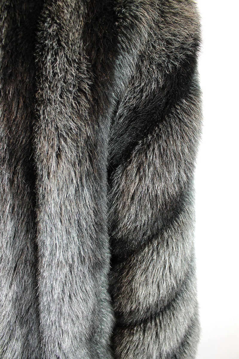 完売品AMERI vintage SHAGGY CHECK COAT Faux Raccoon Fur Coat Sz M Vintage 80s Long Gray Striped