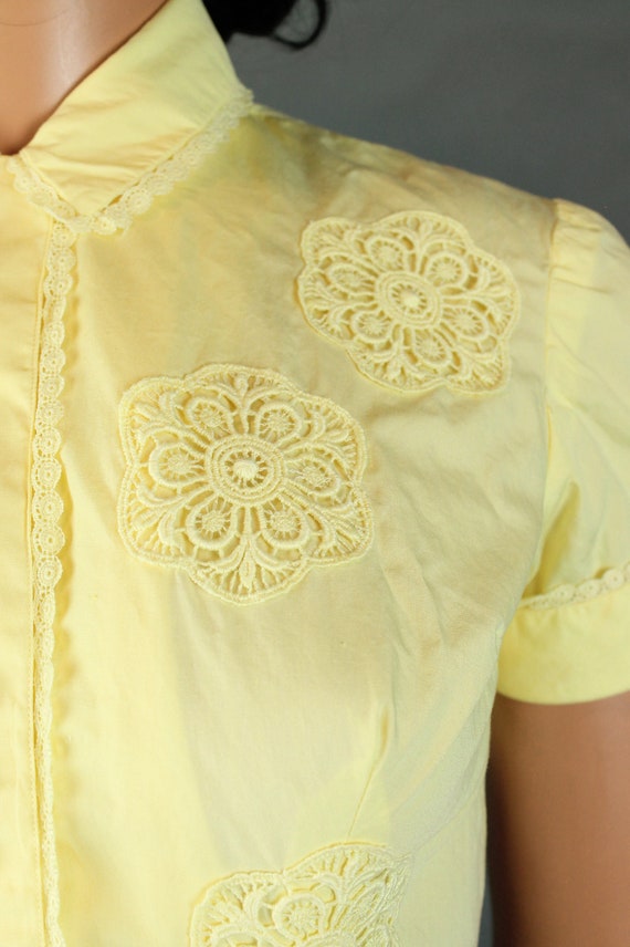 50s Party Gown Sz XS Vintage Butter Yellow Cotton… - image 3