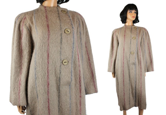 Abrigo de disenador Sz 8 M Vintage 80s Pauline Trigere Beige Azul Rosa Mohair Lana Etsy Mexico