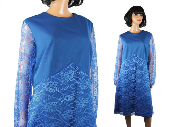 80s Cocktail Dress Sz XL Vintage Cornflower Blue … - image 1